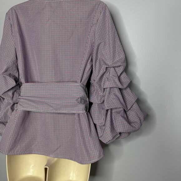 Sunday in Brooklyn By Anthropologie Purple Gingham Blouse Plaid Puff Sleeve S - Picture 7 of 9